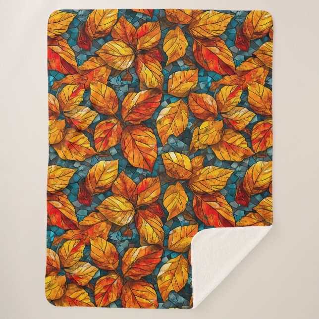 Autumn mosaic pattern sherpa blanket (Front)