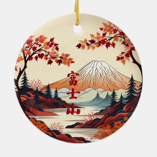 Autumn Mount Fuji Japanese Ceramic Ornament
