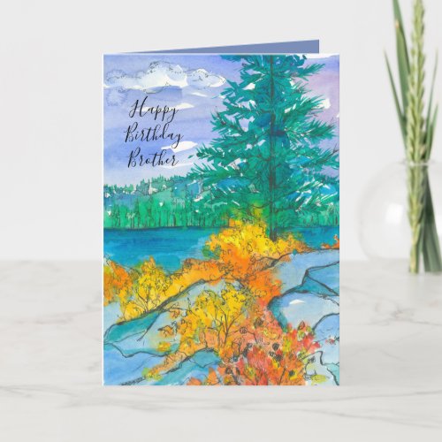 Autumn Mountain Lake Happy Birthday Brother Card