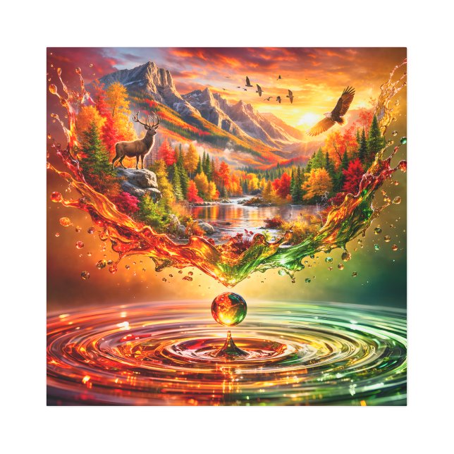 Autumn Mountain Liquid Splash Metal Print (Front)