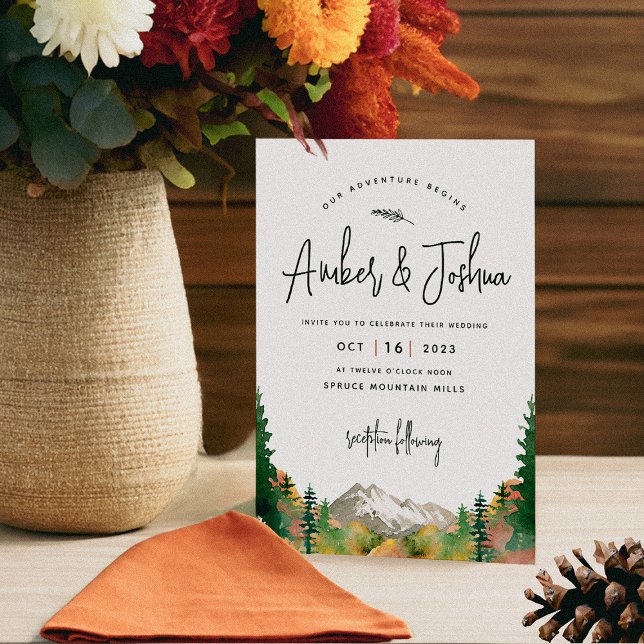 Autumn Mountain Watercolor Wedding Invitation (Creator Uploaded)
