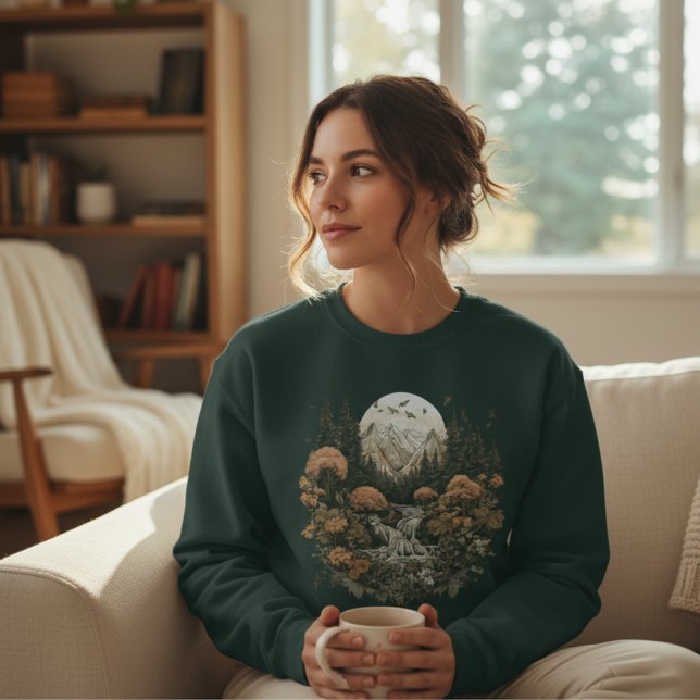 Autumn Mountain Waterfall Forest Nature Scene Sweatshirt (Creator Uploaded)