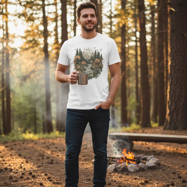 Autumn Mountain Waterfall Forest Nature Scene T-Shirt (Creator Uploaded)