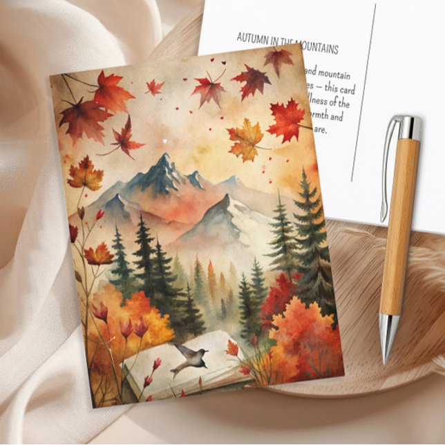 Autumn Mountains Fall Leaves Vintage Nature Postcard (Mountains and autumn leaves postcard)