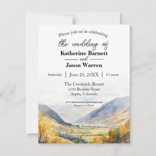 Autumn Mountains Forest Valley Watercolor Invitation
