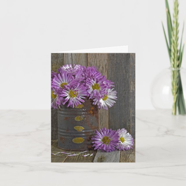 Autumn Mum Bouquet In Old Can Card (Front)