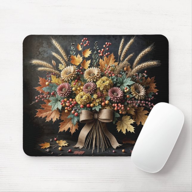 Autumn Mum Bouquet With Wheat Stalks Mouse Pad (With Mouse)