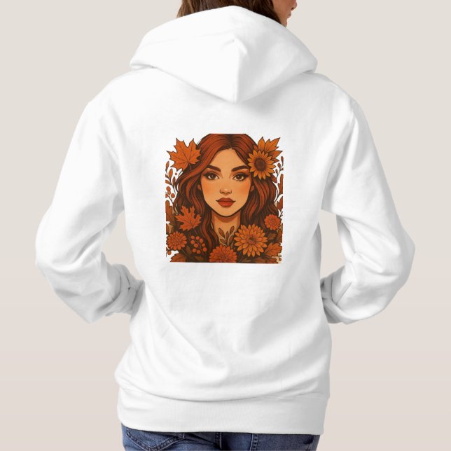 Autumn Muse – Woman with Fall Flowers Hoodie (Back)