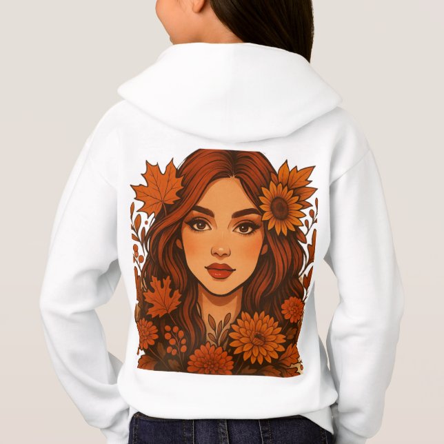 Autumn Muse – Woman with Fall Flowers Hoodie (Back)