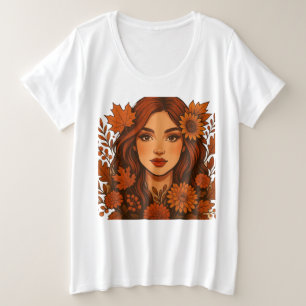 Autumn Muse – Woman with Fall Flowers Plus Size T-Shirt