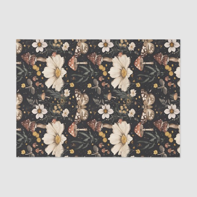 Autumn Mushroom and Flowers Fall Decoupage Tissue Paper (Front)