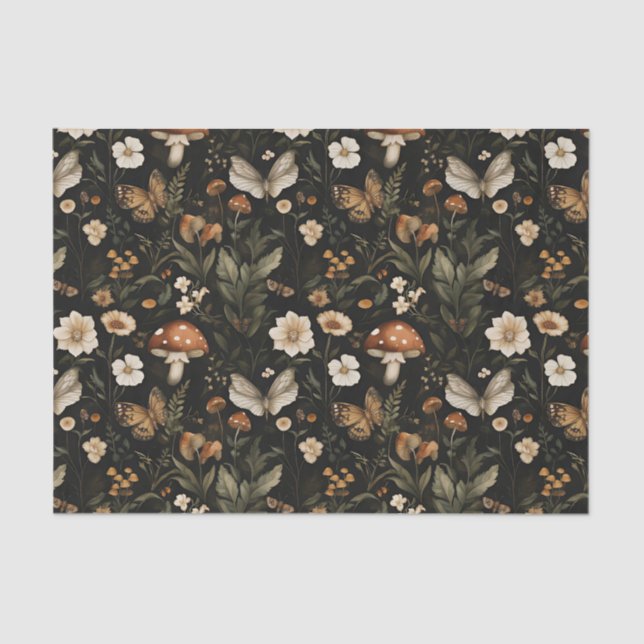Autumn Mushroom and Flowers Fall Decoupage Tissue Paper (Front)
