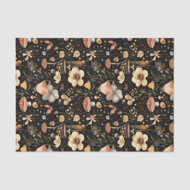 Autumn Mushroom and Flowers Fall Decoupage Tissue Paper (Front)