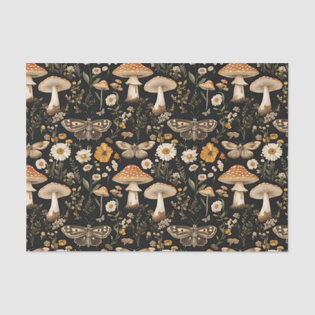 Autumn Mushroom and Flowers Fall Decoupage Tissue Paper (Front)