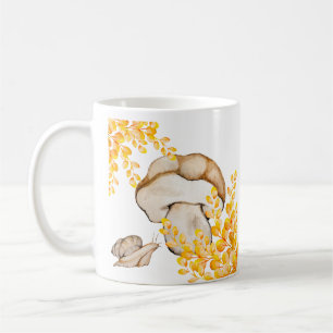 Autumn mushroom, snail and yellow branches coffee mug