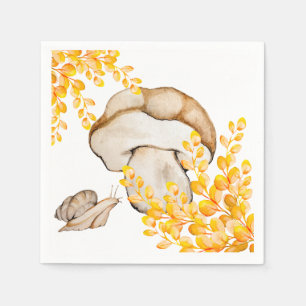Autumn mushroom, snail and yellow branches napkins