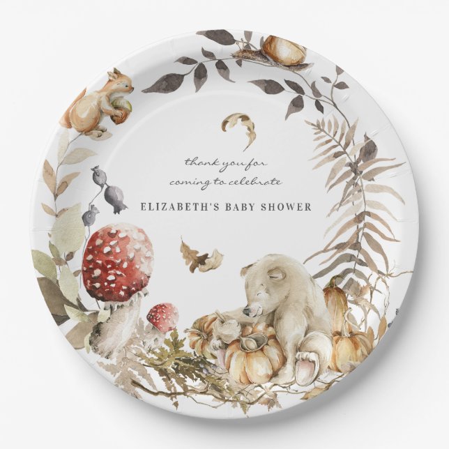Autumn Mushroom | Woodland Forest Baby Shower Paper Plates (Front)