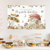 Rustic Woodland Watercolor Woodsy Mushroom Forest Burgundy