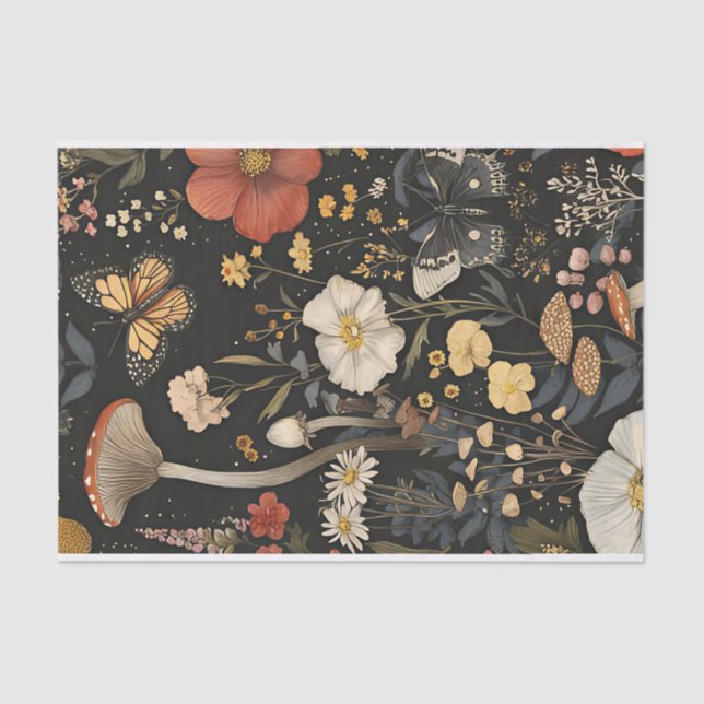 Autumn Mushrooms and Flowers Fall Decoupage Tissue Paper (Front)