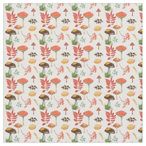 Autumn Mushrooms and Leaves Fabric