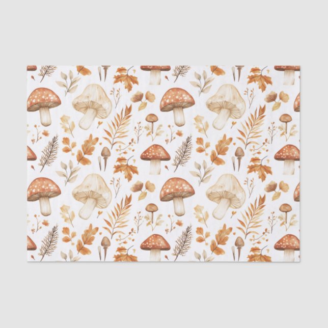 Autumn Mushrooms and Leaves Fall Pattern Decoupage Tissue Paper (Front)