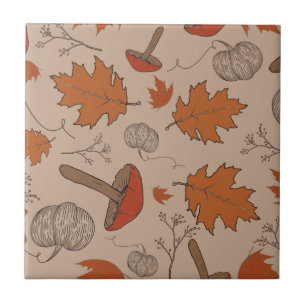 Autumn Mushrooms Ceramic Tile