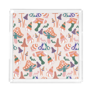 Autumn mushrooms, colorful seamless design. acrylic tray