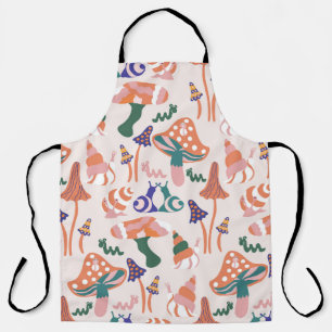 Autumn mushrooms, colorful seamless design. apron