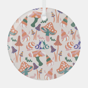 Autumn mushrooms, colorful seamless design. glass ornament