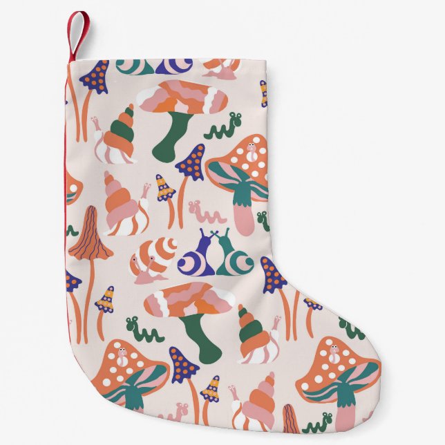 Autumn mushrooms, colorful seamless design. small christmas stocking (Front)