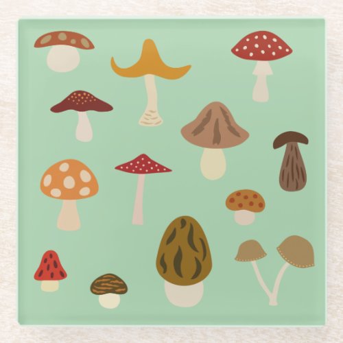 Autumn Mushrooms Glass Coaster