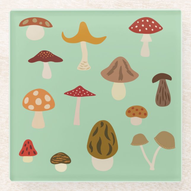Autumn Mushrooms Glass Coaster (Front)