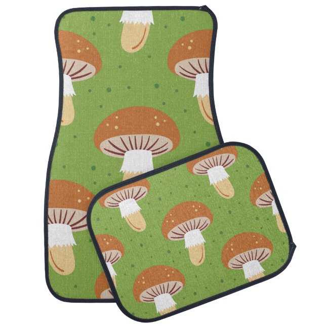 Autumn mushrooms: green seamless pattern. car floor mat (Set)