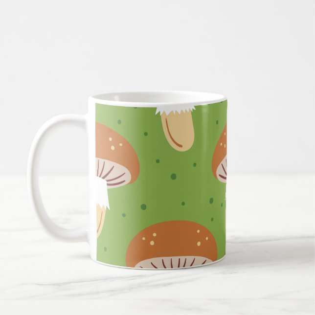Autumn mushrooms: green seamless pattern. coffee mug (Left)