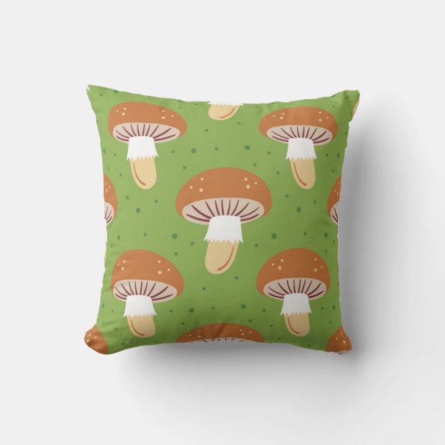 Autumn mushrooms: green seamless pattern. throw pillow (Front)