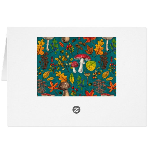 Autumn mushrooms, leaves, nuts and berries on blue (Back Horizontal)