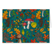 Autumn mushrooms, leaves, nuts and berries on blue (Front Horizontal)