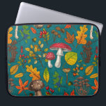 Autumn mushrooms, leaves, nuts and berries on blue laptop sleeve<br><div class="desc">Hаnd-painted vector pattern with various autumn mushrooms,  fallen leaves,  acorns,  berries and bugs</div>