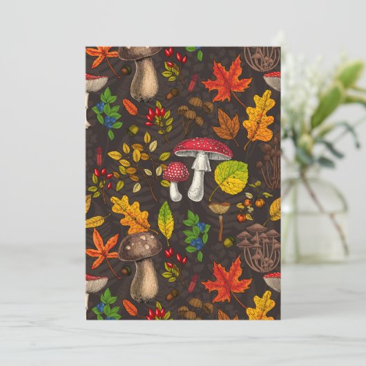 Autumn mushrooms, leaves, nuts and berries on dark (Standing Front)