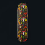 Autumn mushrooms, leaves, nuts and berries on dark skateboard<br><div class="desc">Hаnd-painted vector pattern with various autumn mushrooms,  fallen leaves,  acorns,  berries and bugs</div>