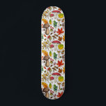 Autumn mushrooms, leaves, nuts and berries on whit skateboard<br><div class="desc">Hаnd-painted vector pattern with various autumn mushrooms,  fallen leaves,  acorns,  berries and bugs</div>