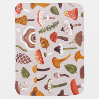 Autumn mushrooms, leaves: vintage repeat. baby blanket