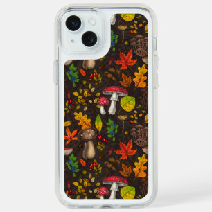 Autumn mushrooms,nuts and berries on dark iPhone 15 plus case