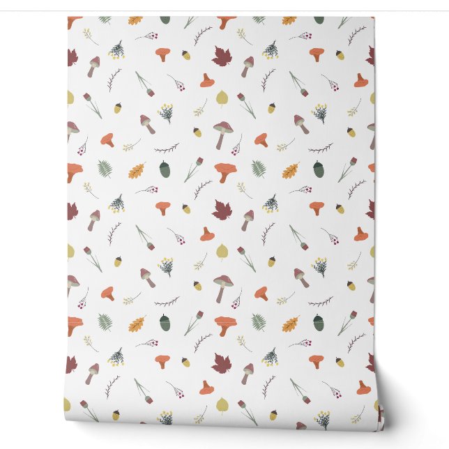 autumn mushrooms pattern wallpaper  (Unrolling)