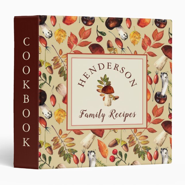 Autumn mushrooms personalized 3 ring binder (Front/Spine)