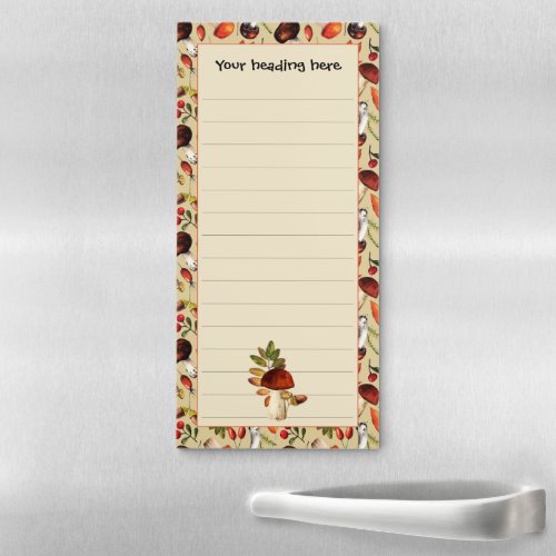 Autumn mushrooms personalized magnetic notepad