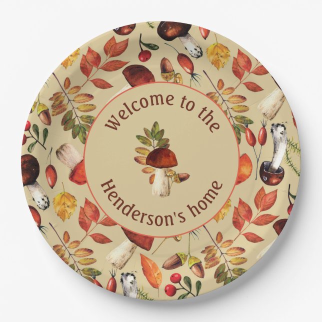 Autumn mushrooms personalized paper plates (Front)