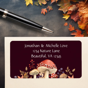 Autumn Mushrooms, Plants and Leaves Fall Address Label