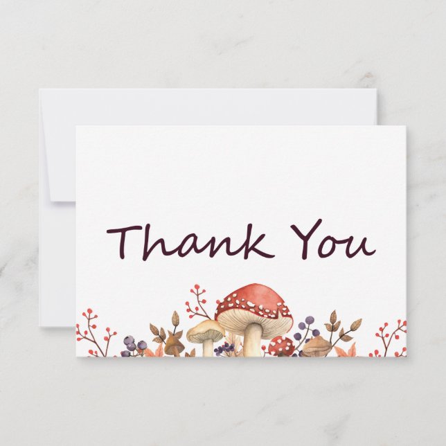 Autumn Mushrooms, Plants and Leaves Fall Flat Thank You Card (Front)