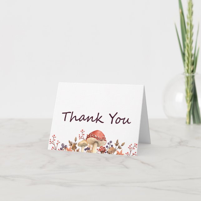 Autumn Mushrooms, Plants and Leaves Fall Thank You Card (Front)